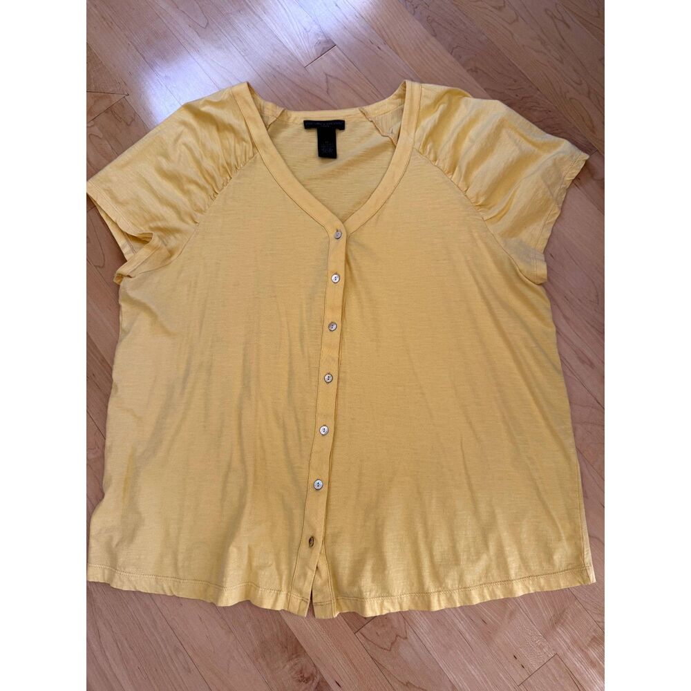 Preswick & Moore Women Yellow 100% Cotton Short Sleeve Button Front Top Size 1X